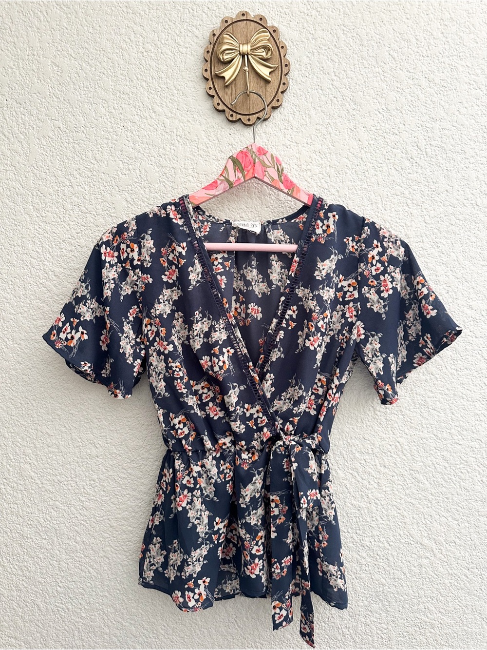 Sienna Sky Navy Floral Tie-Front Blouse